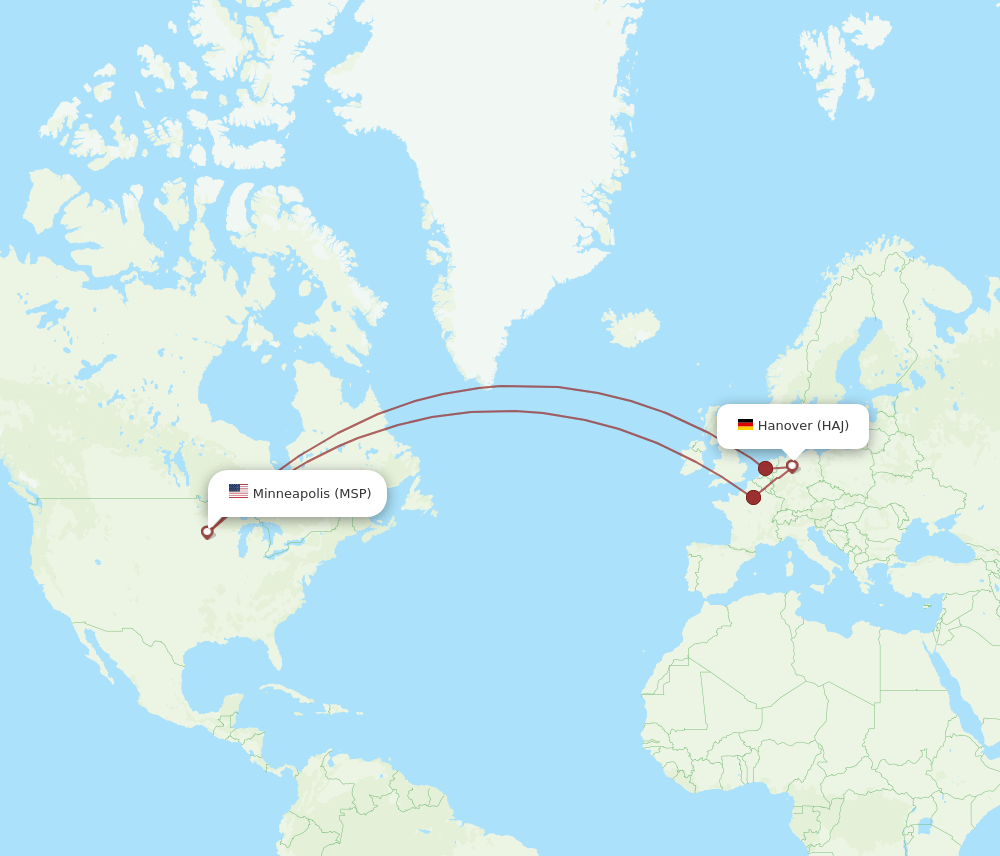 HAJ to MSP flights and routes map