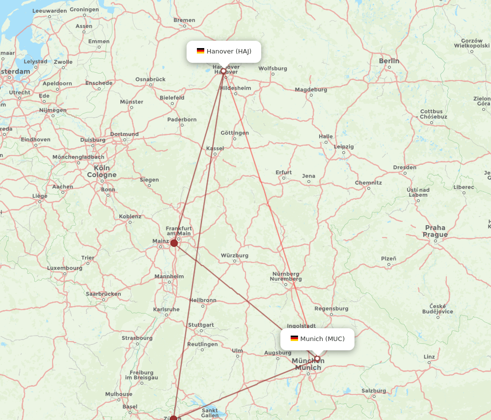 HAJ to MUC flights and routes map