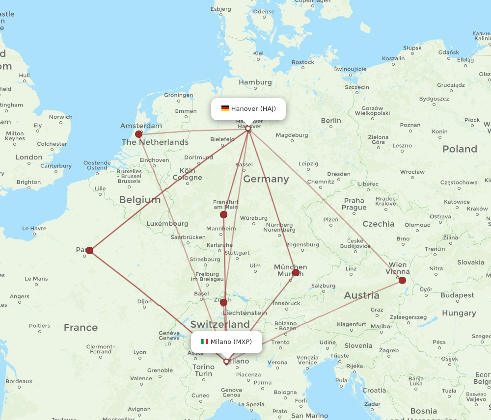 HAJ to MXP flights and routes map