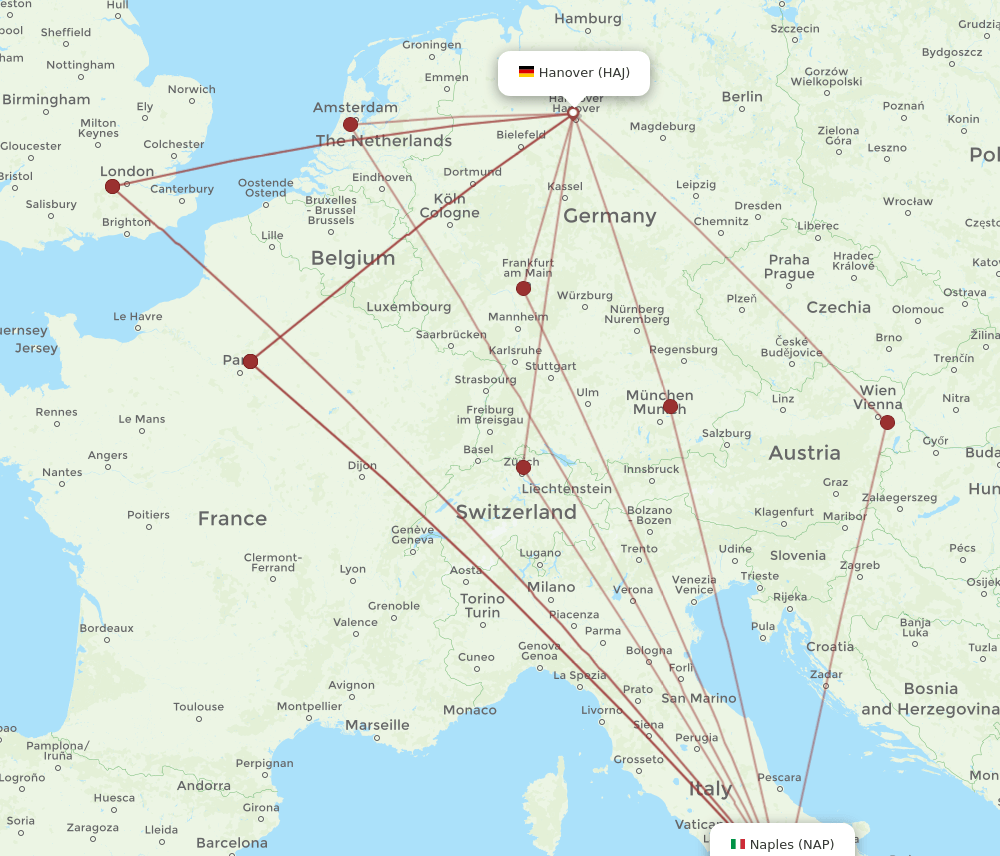 HAJ to NAP flights and routes map