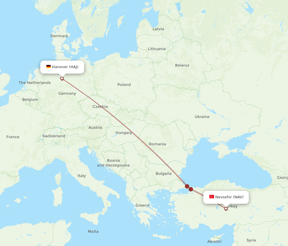 HAJ-NAV flight routes