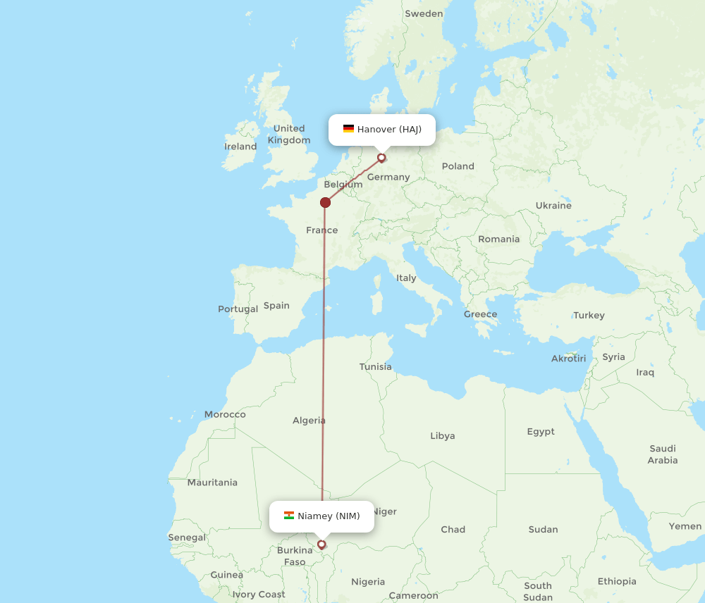 HAJ to NIM flights and routes map