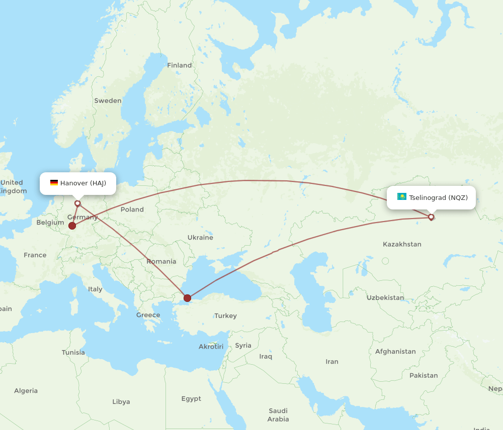 HAJ-NQZ flight routes