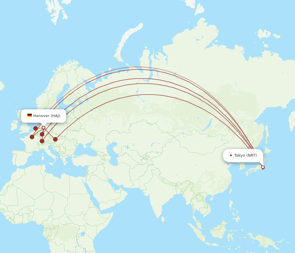 HAJ-NRT flight routes