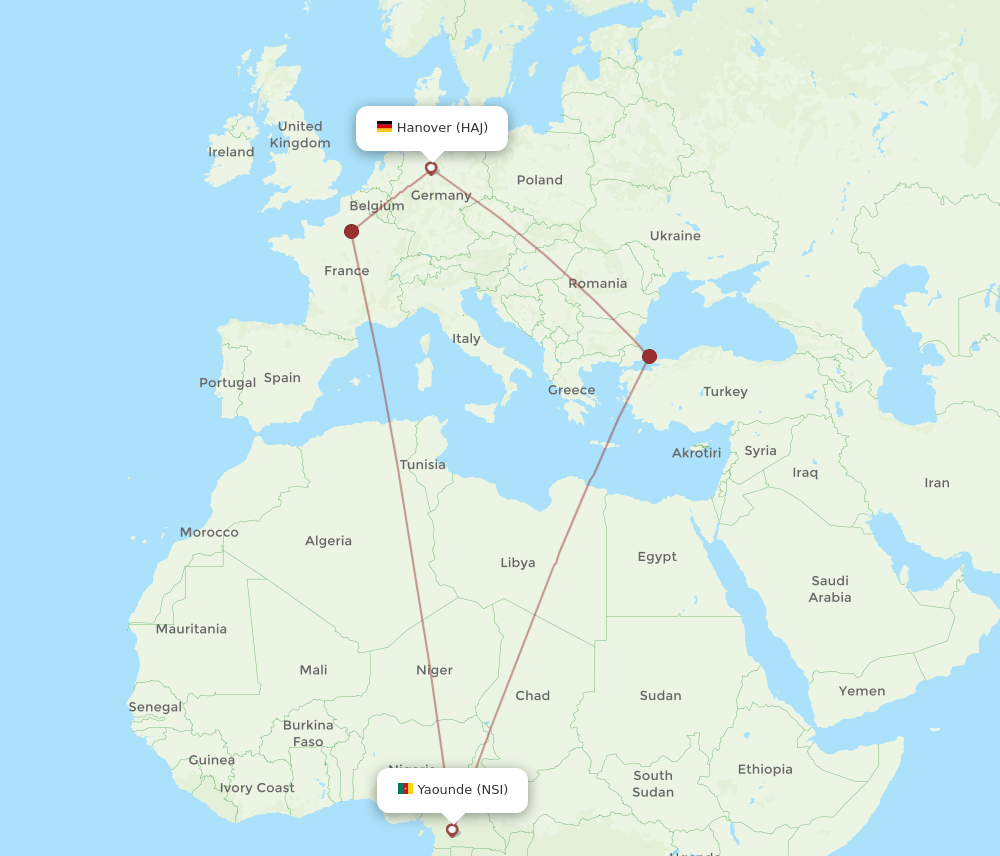 HAJ-NSI flight routes