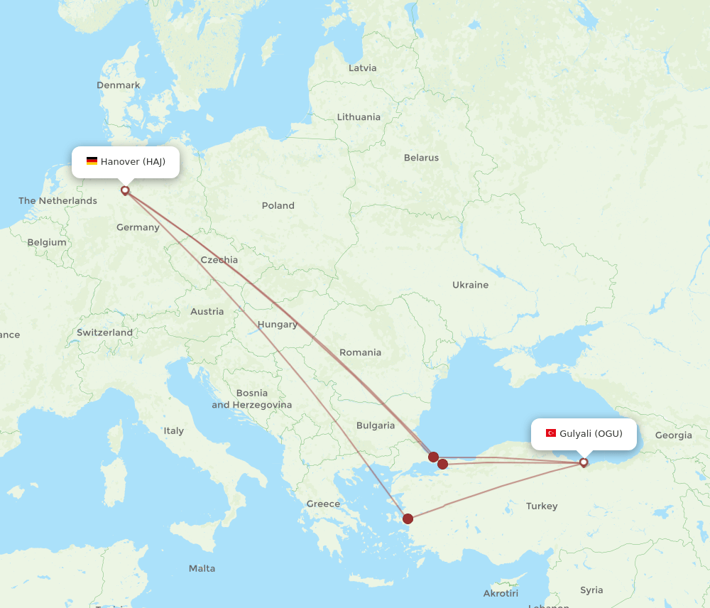 HAJ-OGU flight routes
