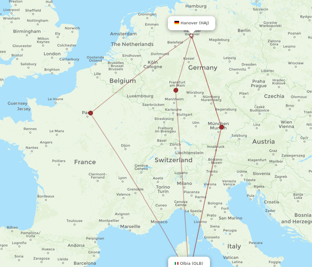 HAJ-OLB flight routes