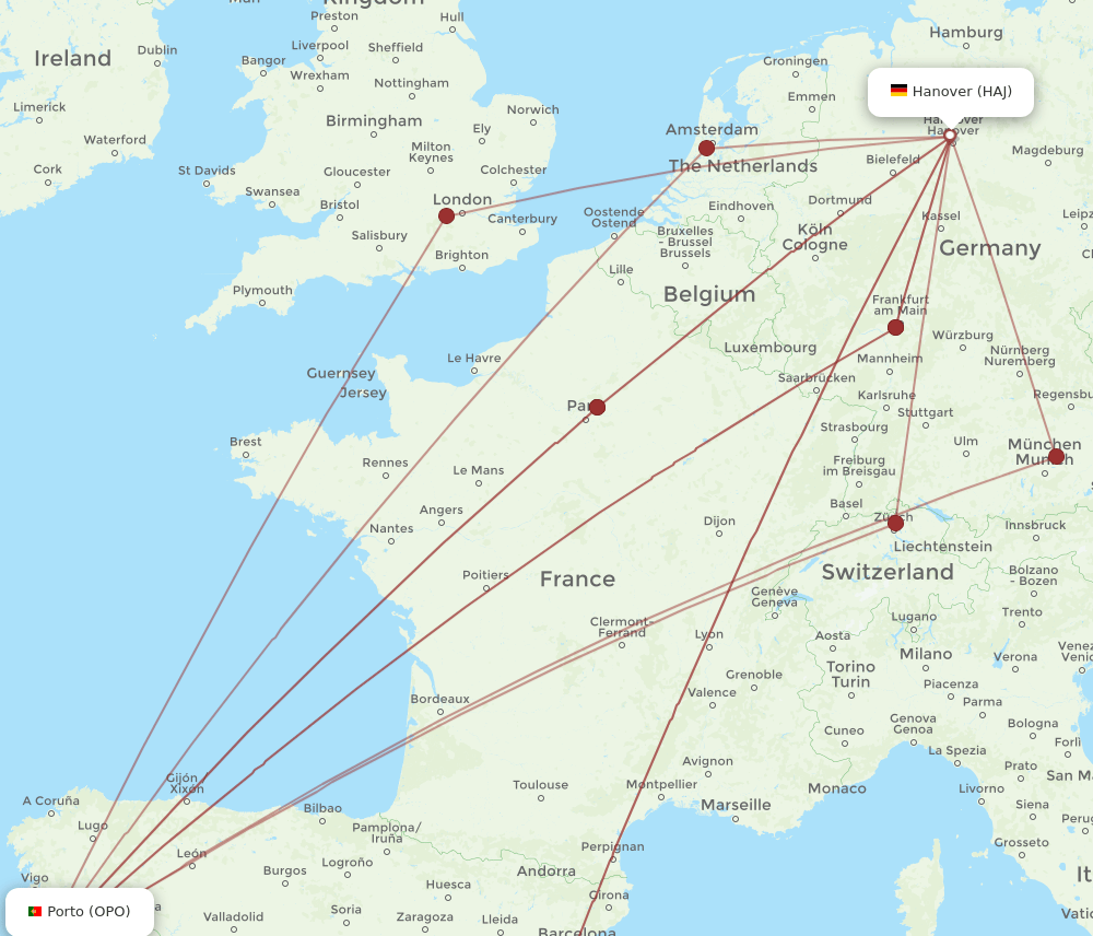 HAJ-OPO flight routes