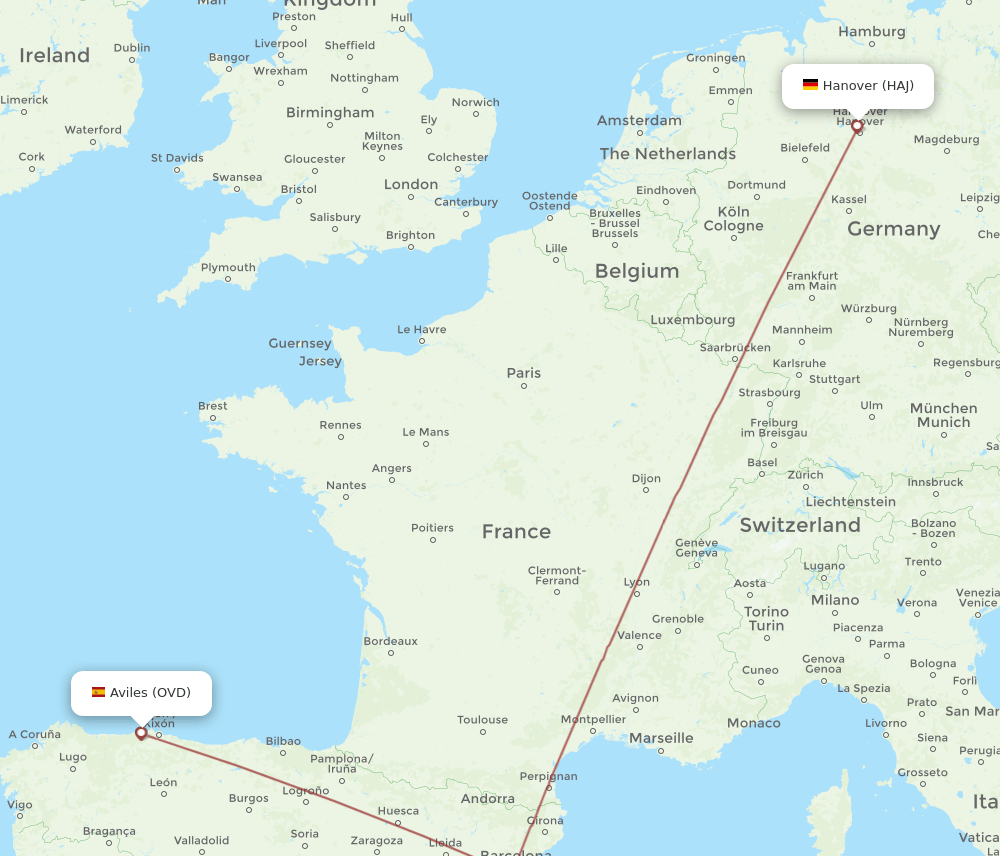 HAJ to OVD flights and routes map