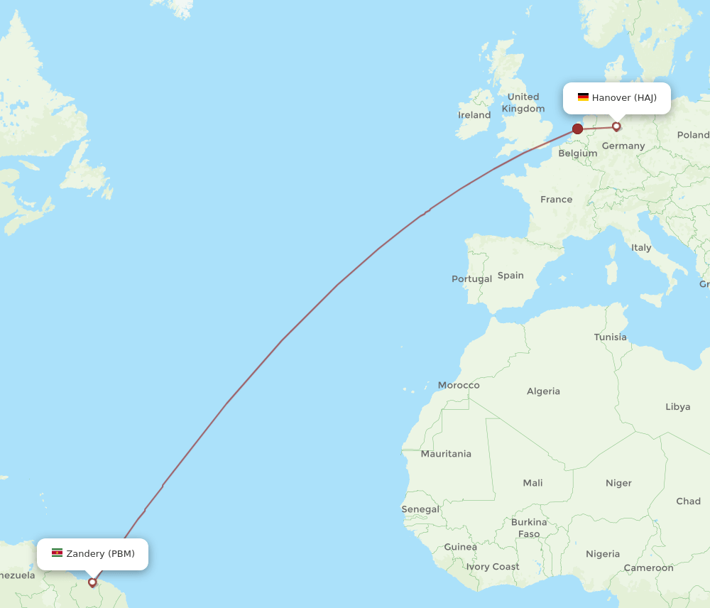 HAJ-PBM flight routes