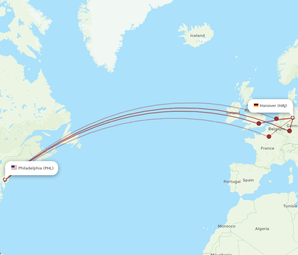 HAJ-PHL flight routes