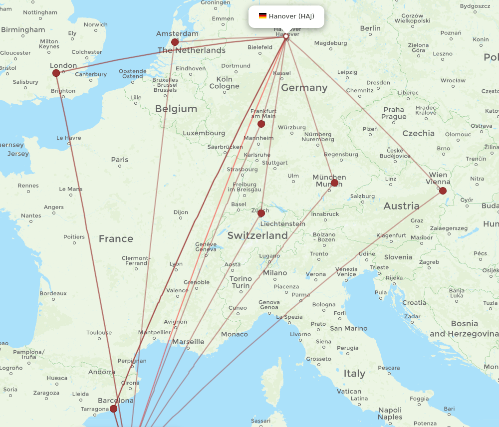 HAJ to PMI flights and routes map