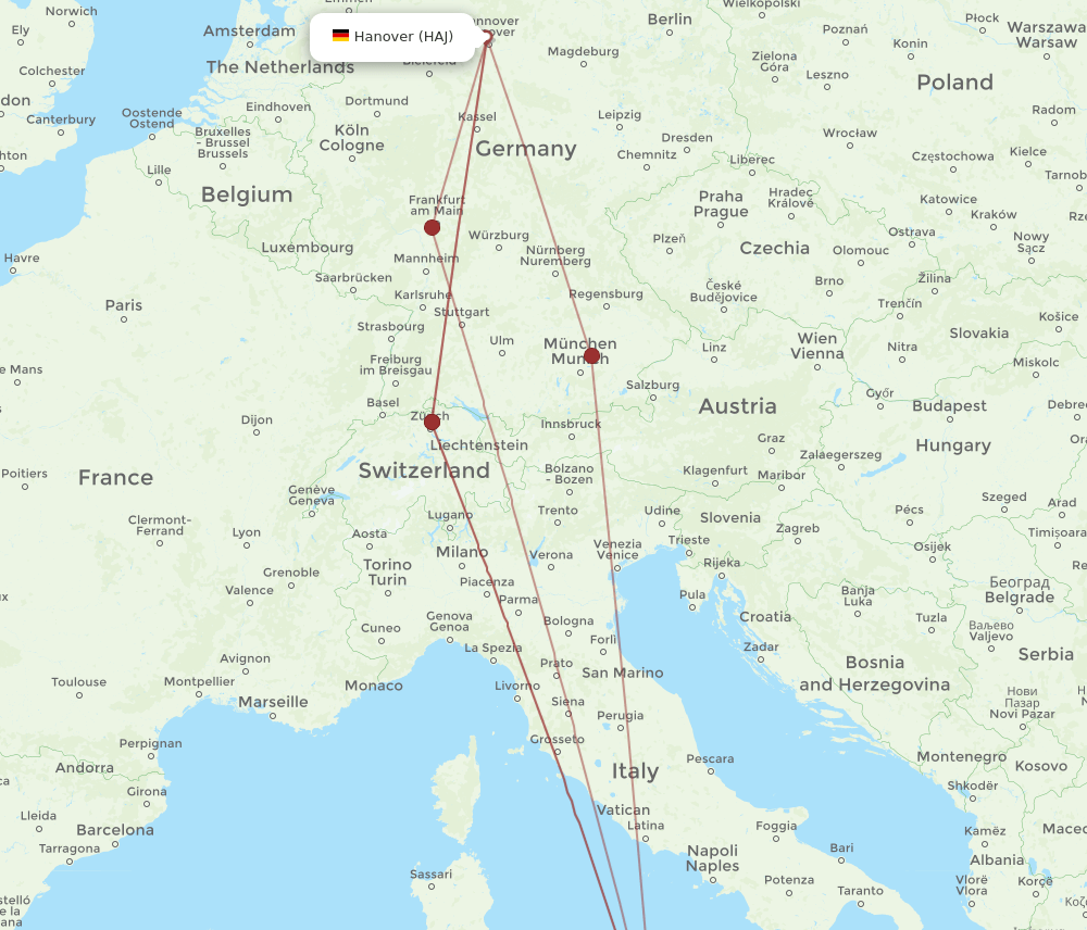 HAJ to PMO flights and routes map