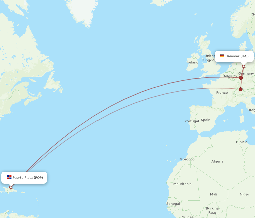 HAJ-POP flight routes