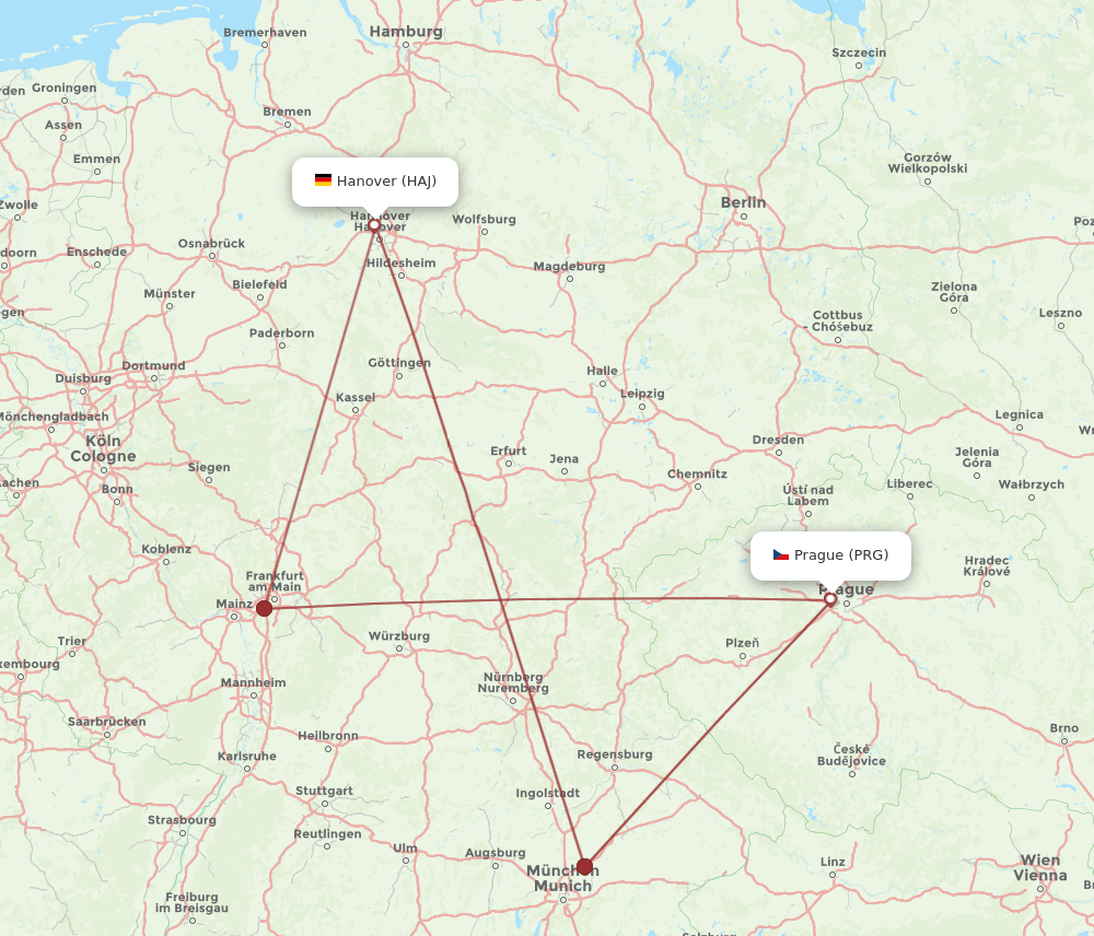 HAJ-PRG flight routes