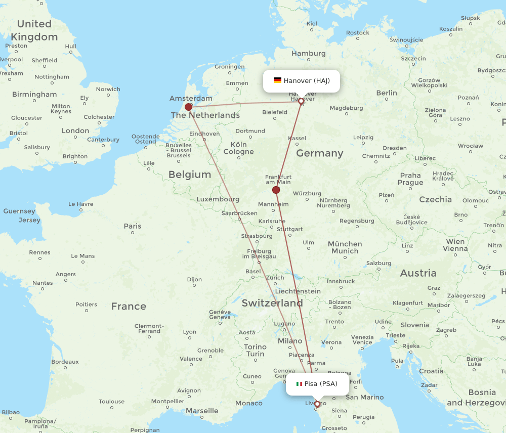 HAJ to PSA flights and routes map