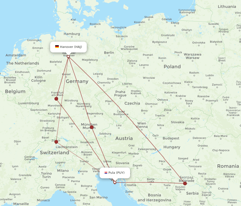 HAJ to PUY flights and routes map