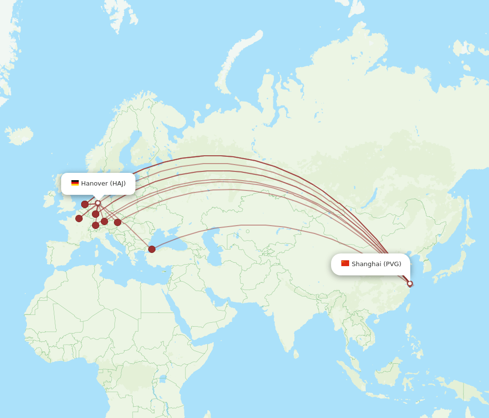 HAJ-PVG flight routes
