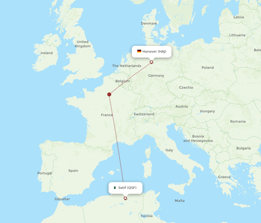 Setif - Hanover route map and flight paths