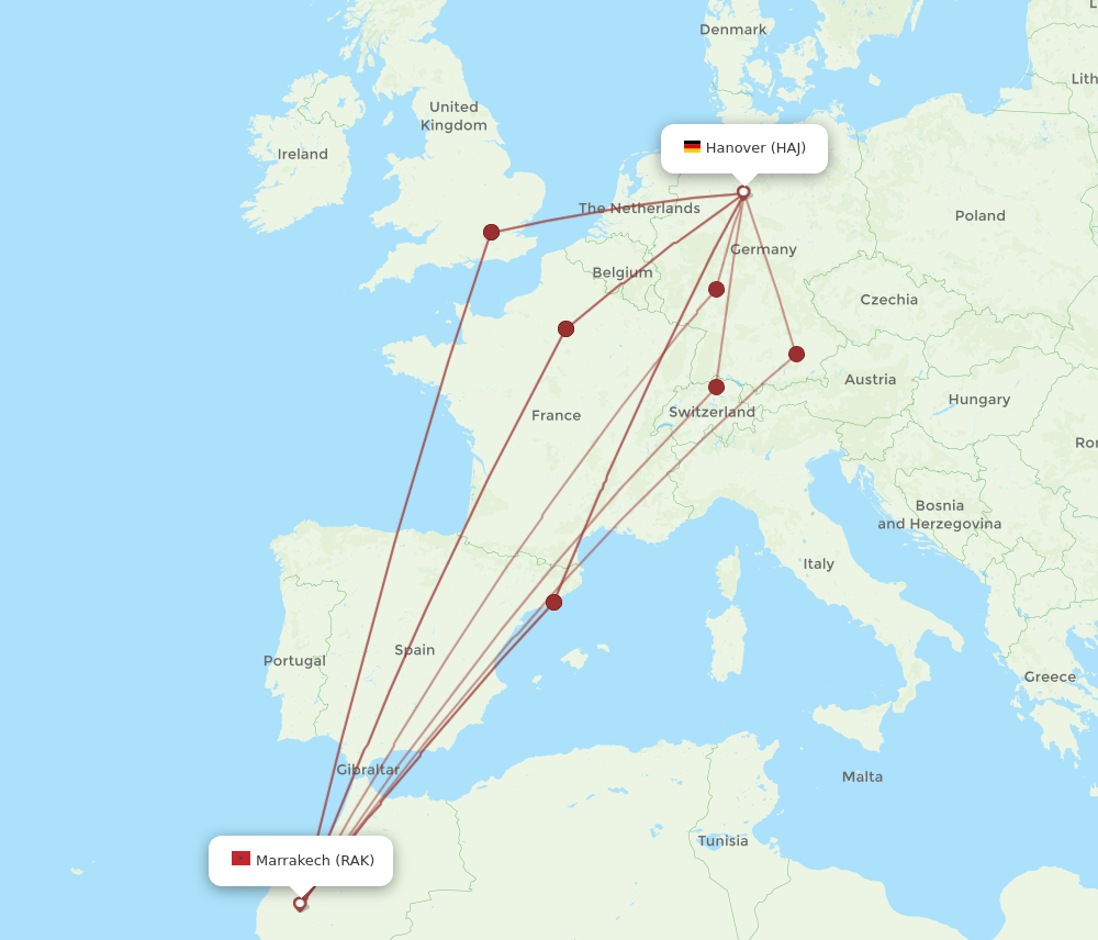 HAJ-RAK flight routes