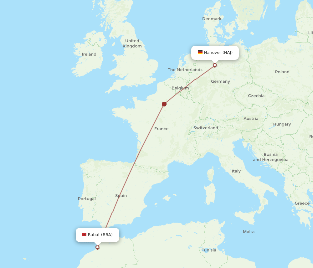 HAJ-RBA flight routes