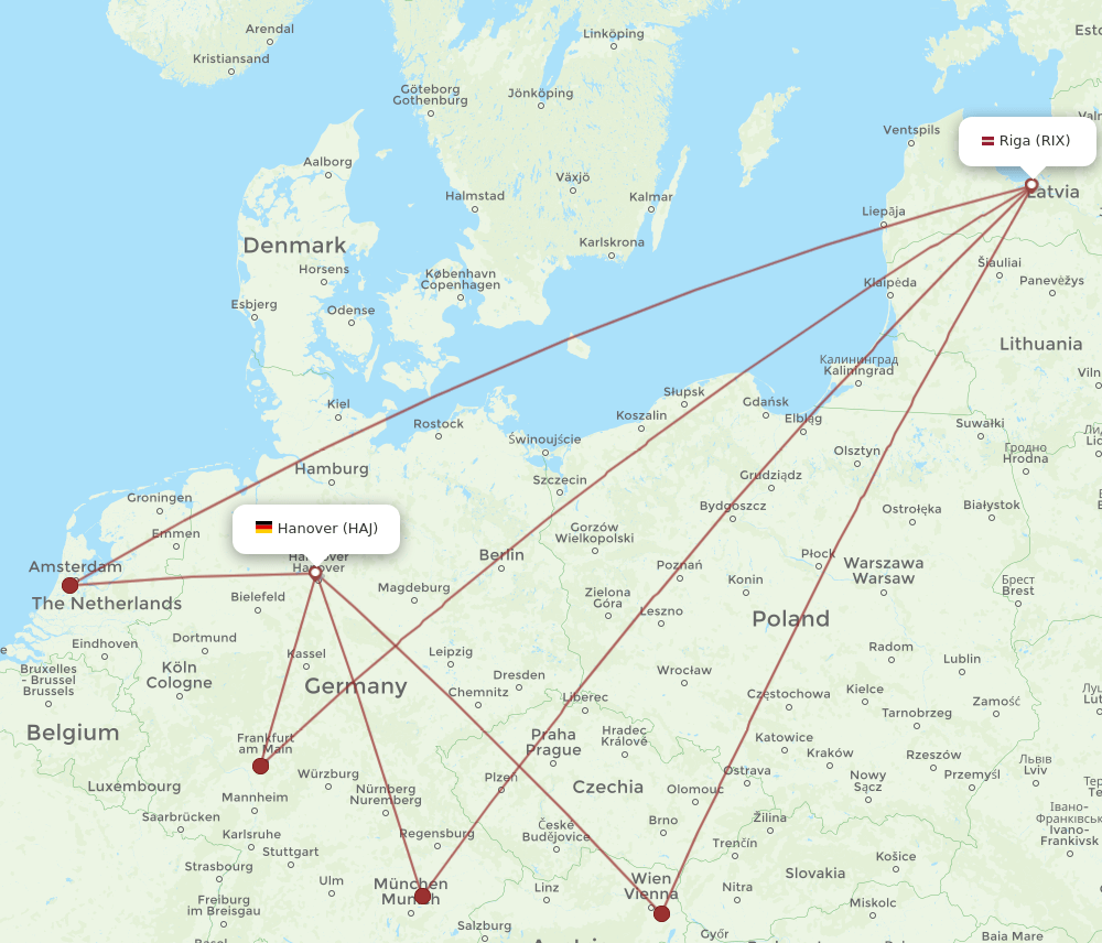 HAJ to RIX flights and routes map