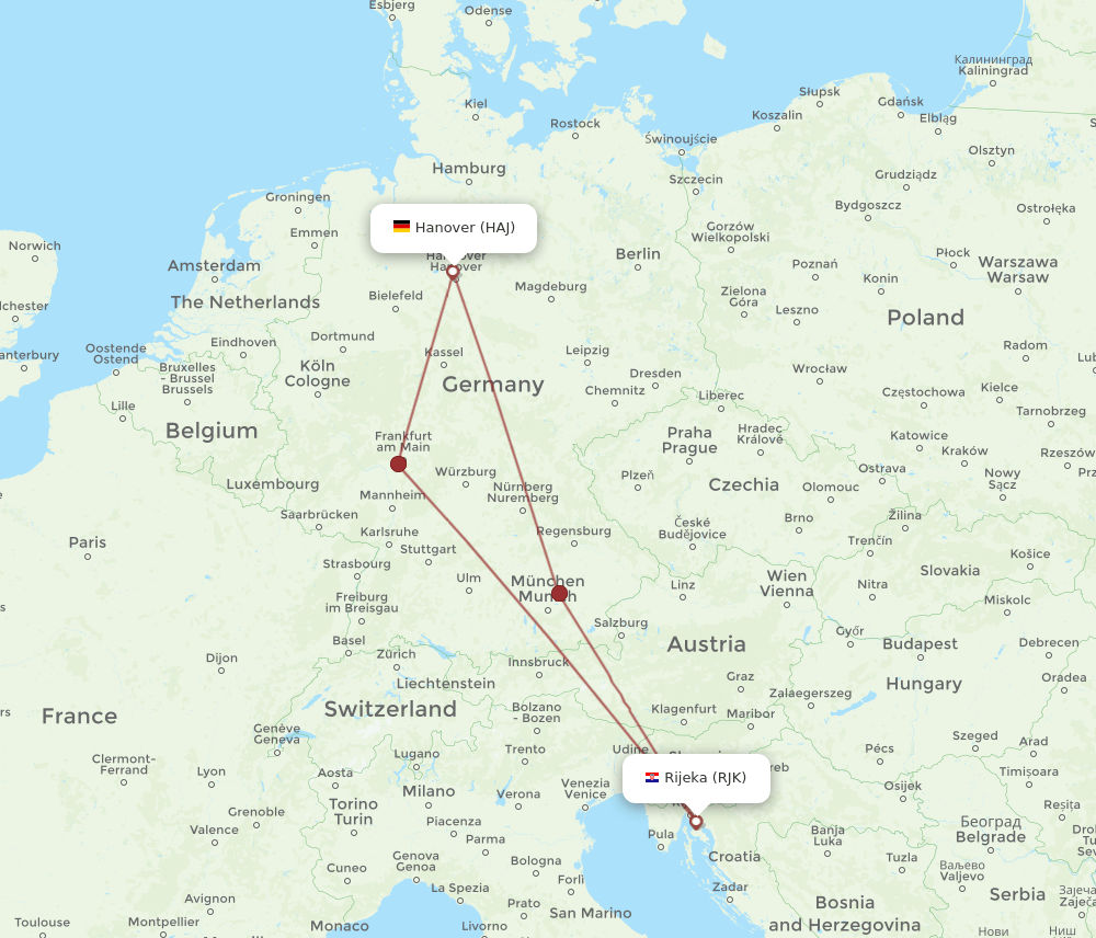 HAJ-RJK flight routes