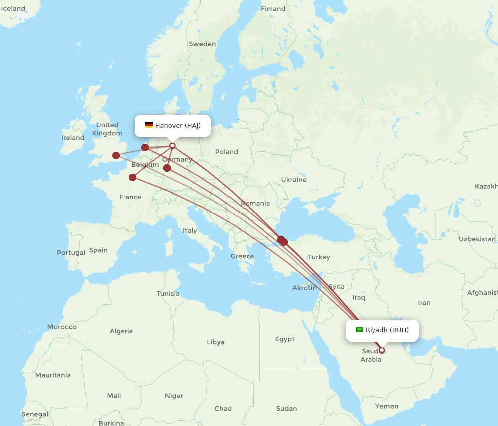 HAJ-RUH flight routes