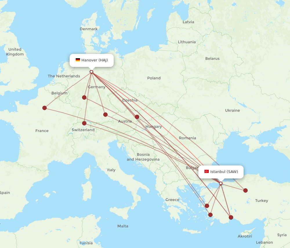 HAJ to SAW flights and routes map