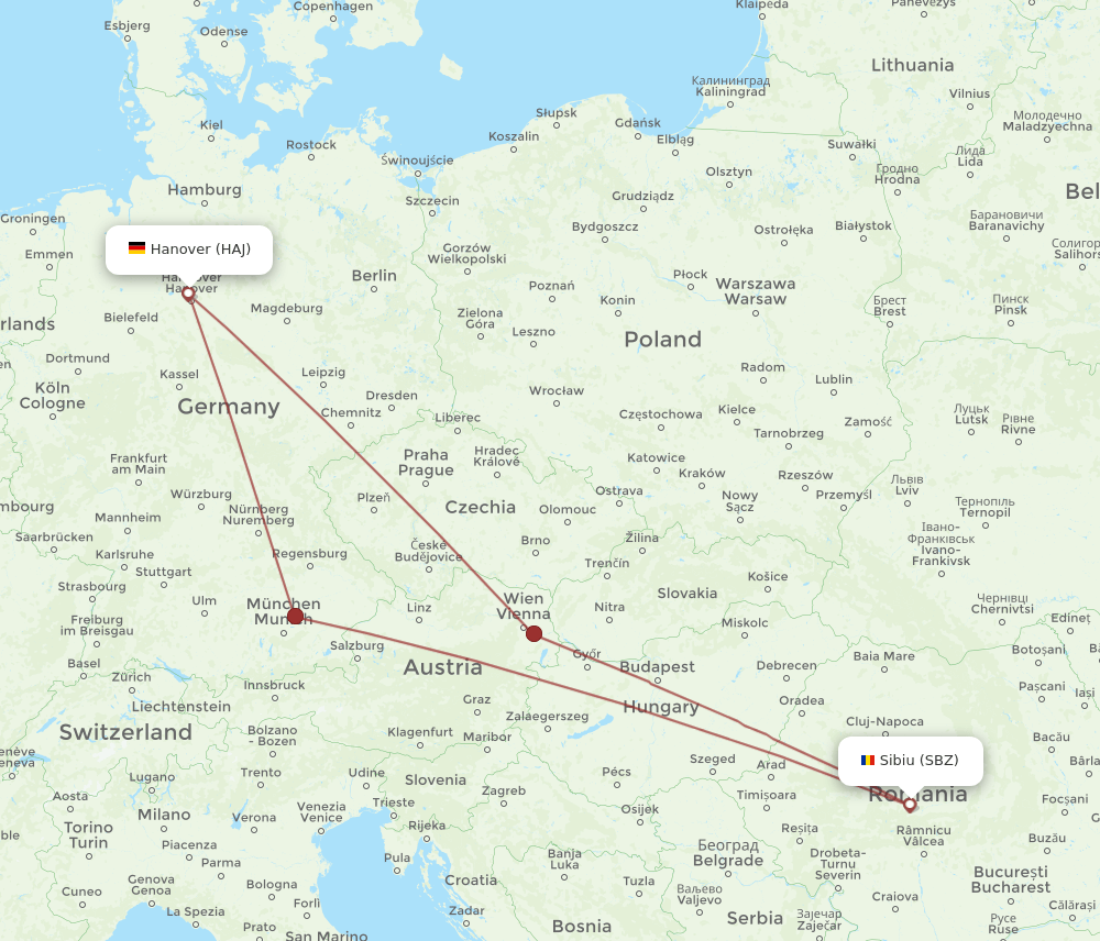HAJ-SBZ flight routes