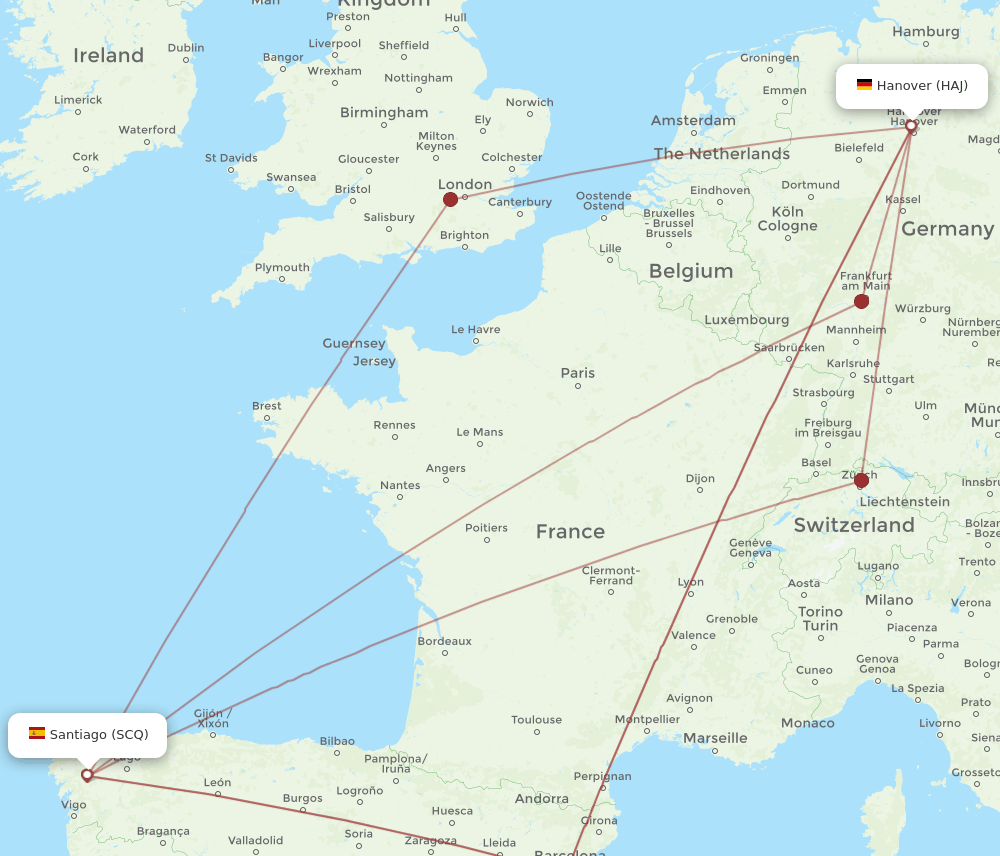 HAJ-SCQ flight routes