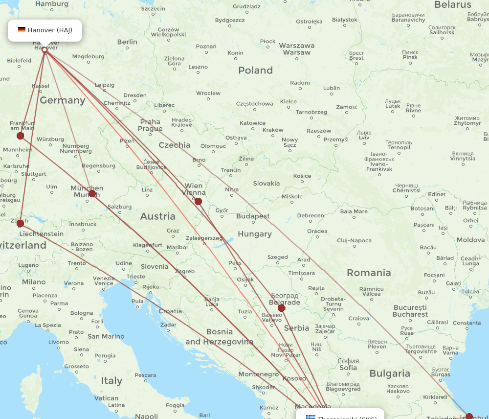 HAJ to SKG flights and routes map