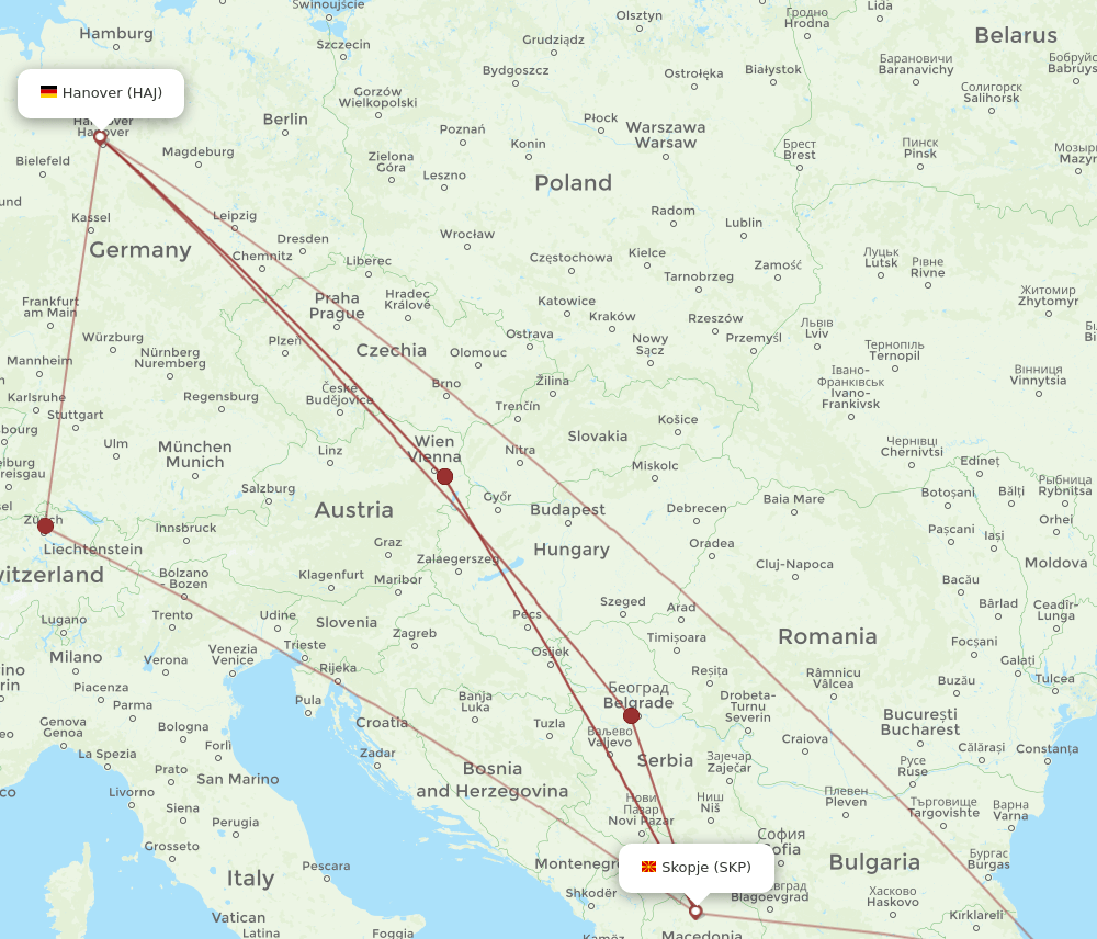 HAJ to SKP flights and routes map