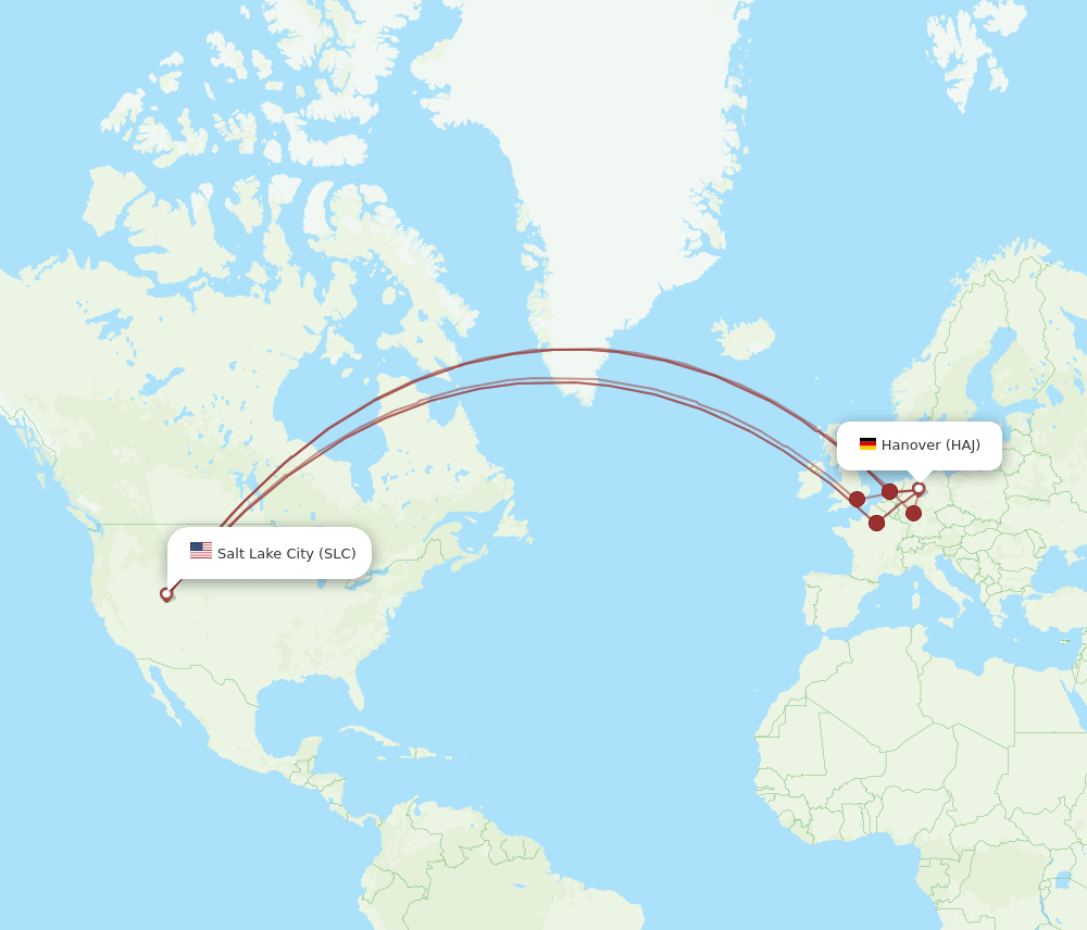 HAJ to SLC flights and routes map