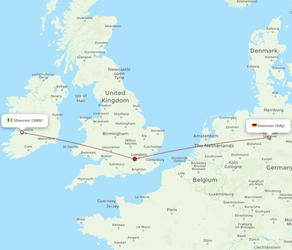 HAJ to SNN flights and routes map