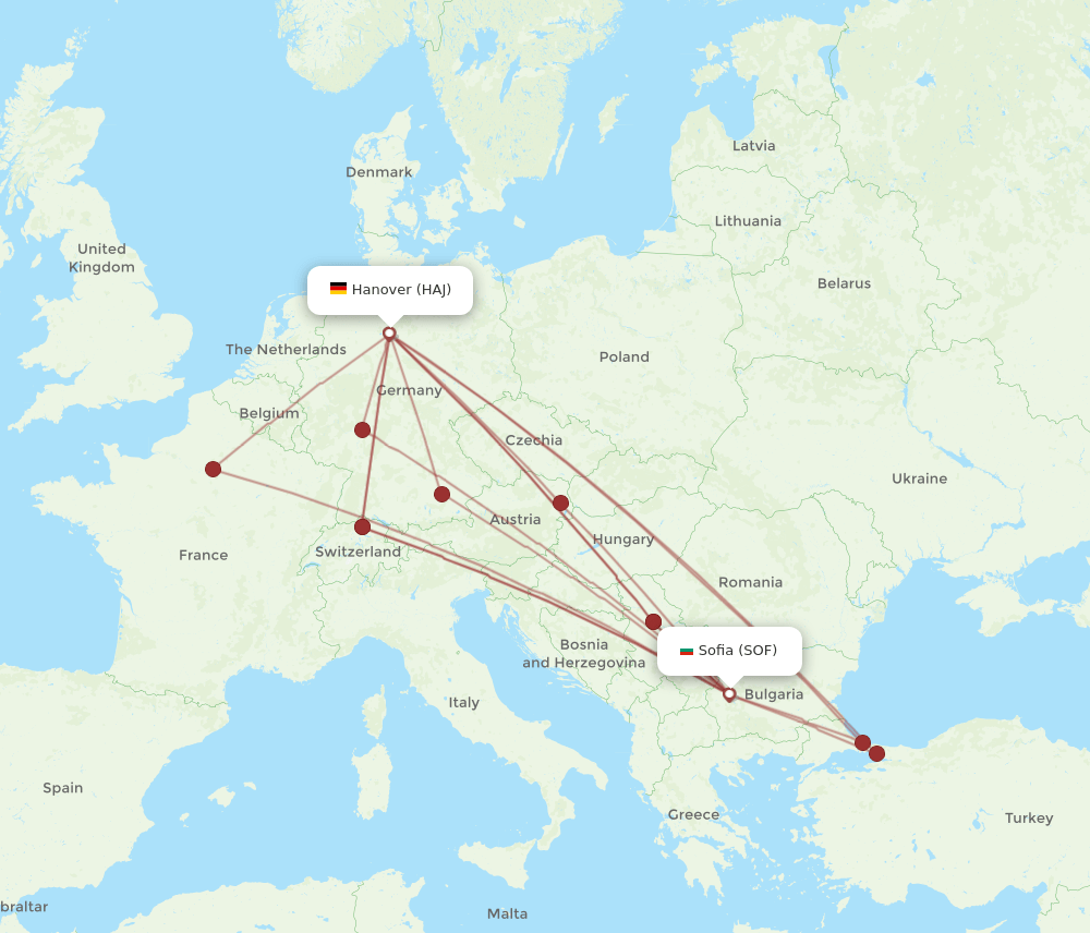HAJ-SOF flight routes
