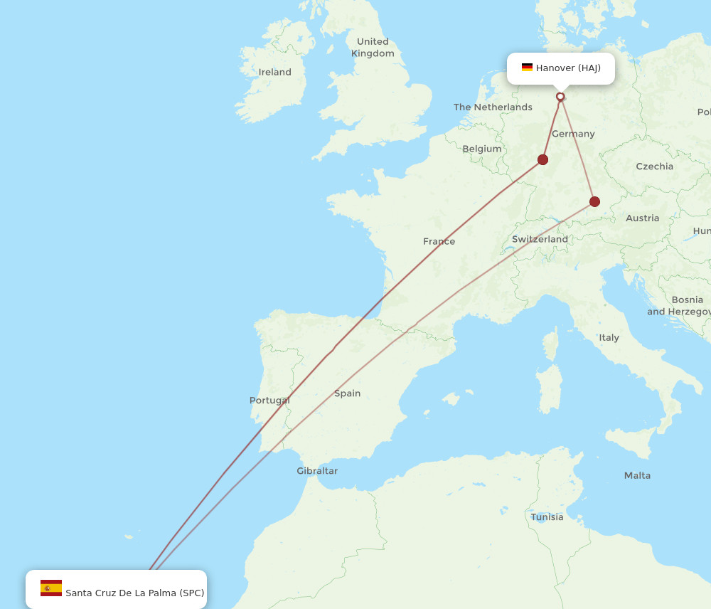 HAJ to SPC flights and routes map