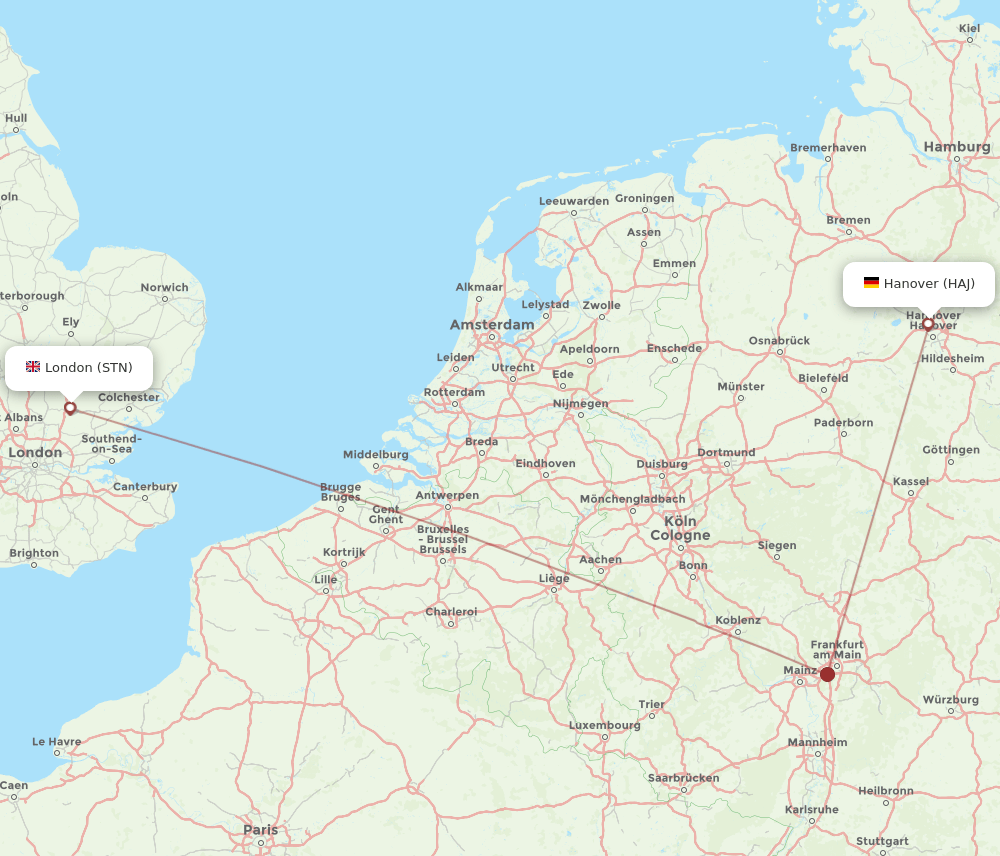 London - Hanover route map and flight paths