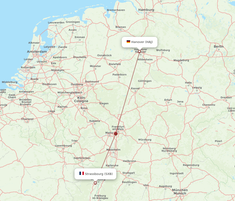 HAJ to SXB flights and routes map