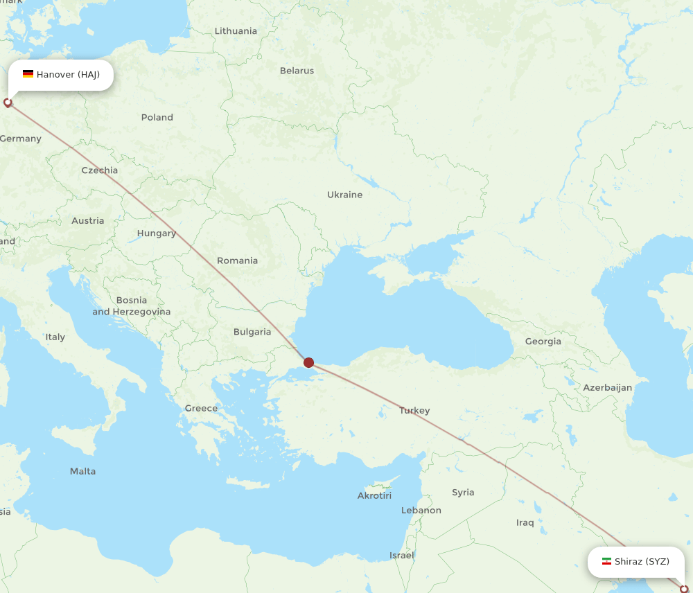 HAJ to SYZ flights and routes map