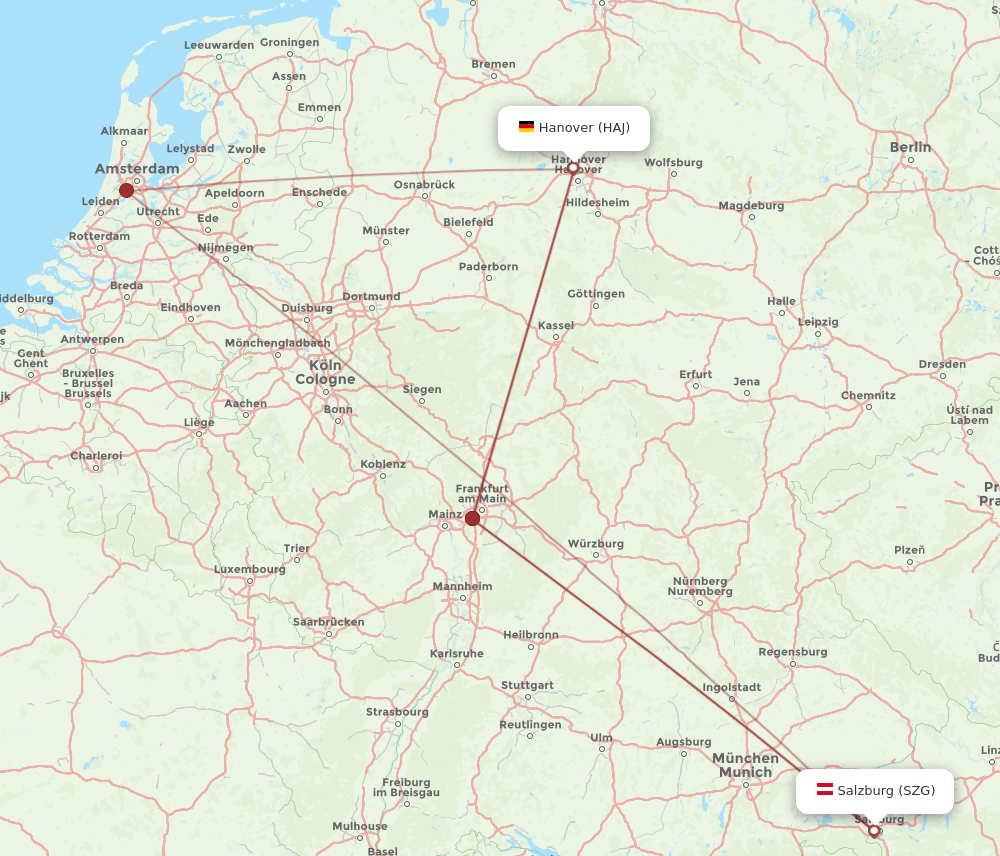 HAJ to SZG flights and routes map