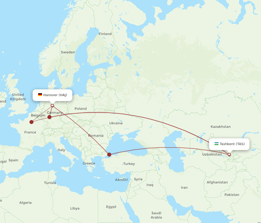 HAJ-TAS flight routes