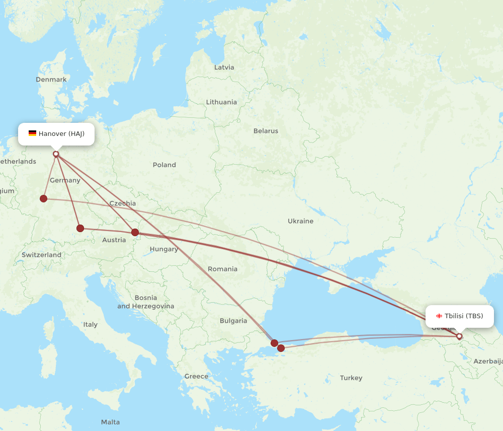 HAJ-TBS flight routes