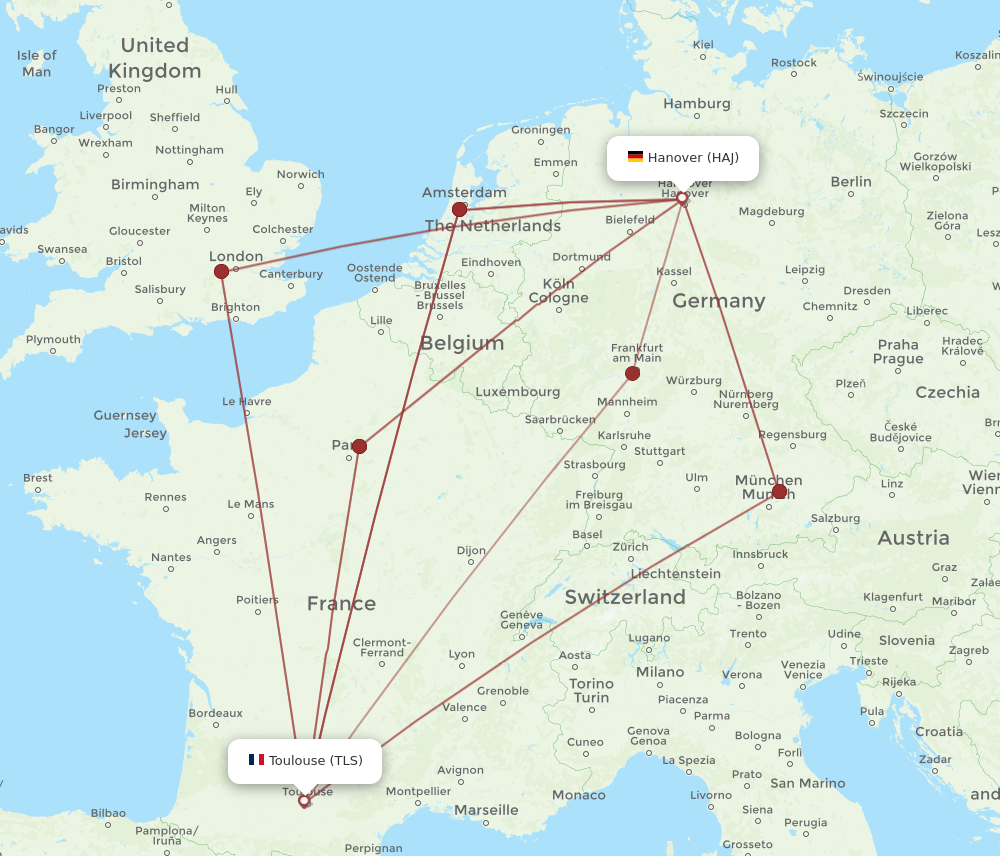 HAJ to TLS flights and routes map