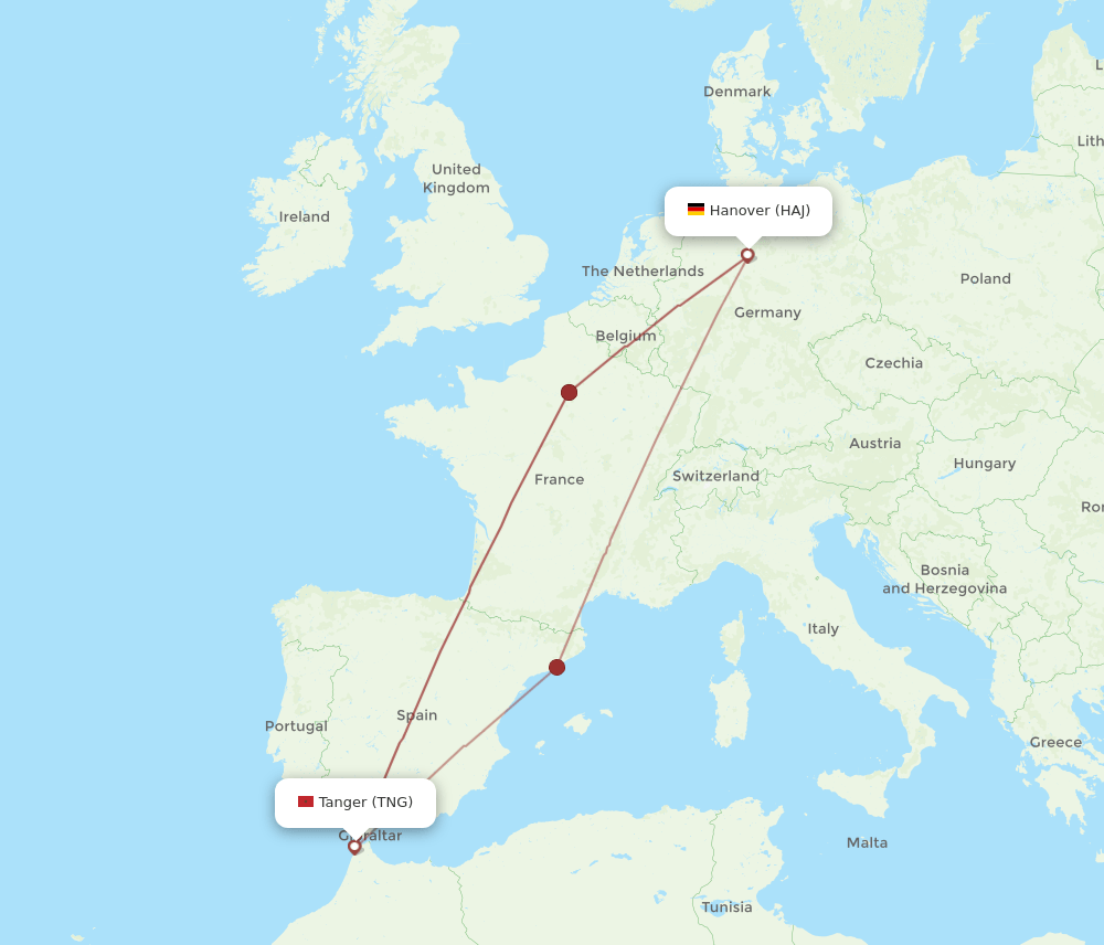 HAJ-TNG flight routes