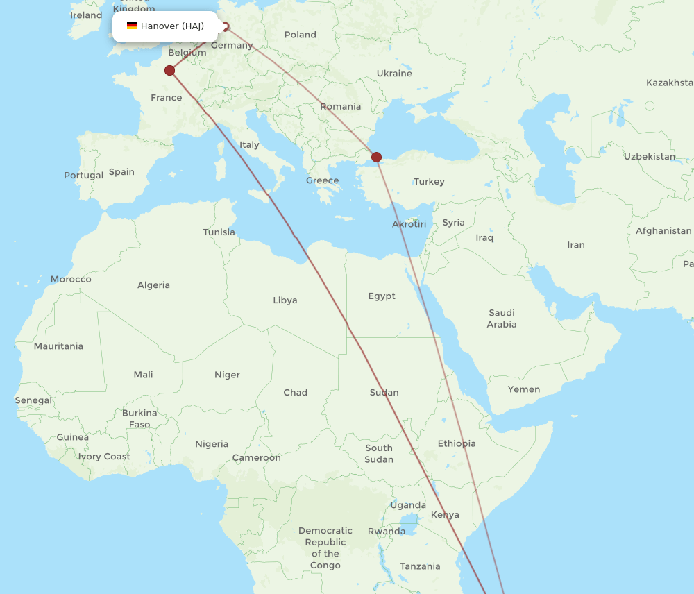 HAJ-TNR flight routes