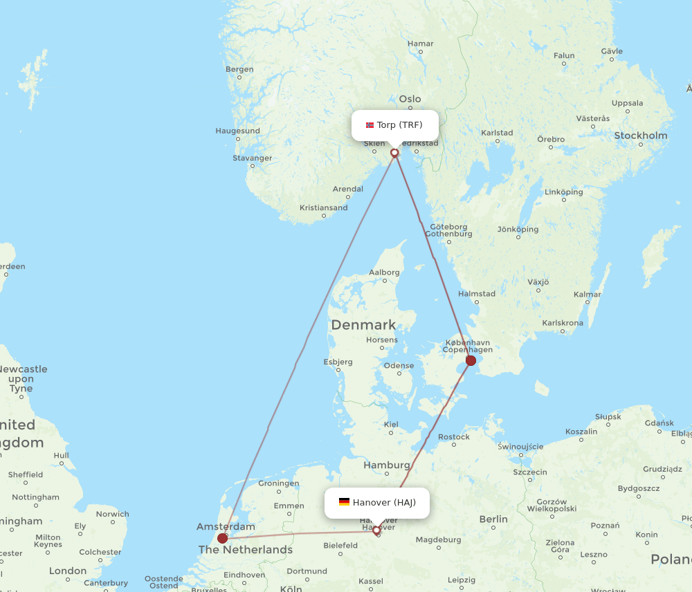 HAJ-TRF flight routes
