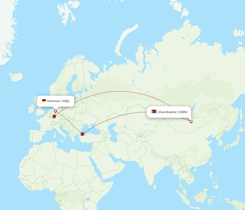 HAJ-UBN flight routes