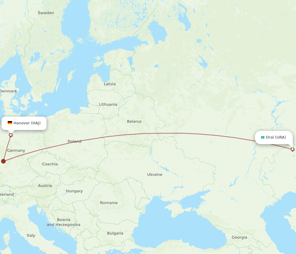 HAJ-URA flight routes