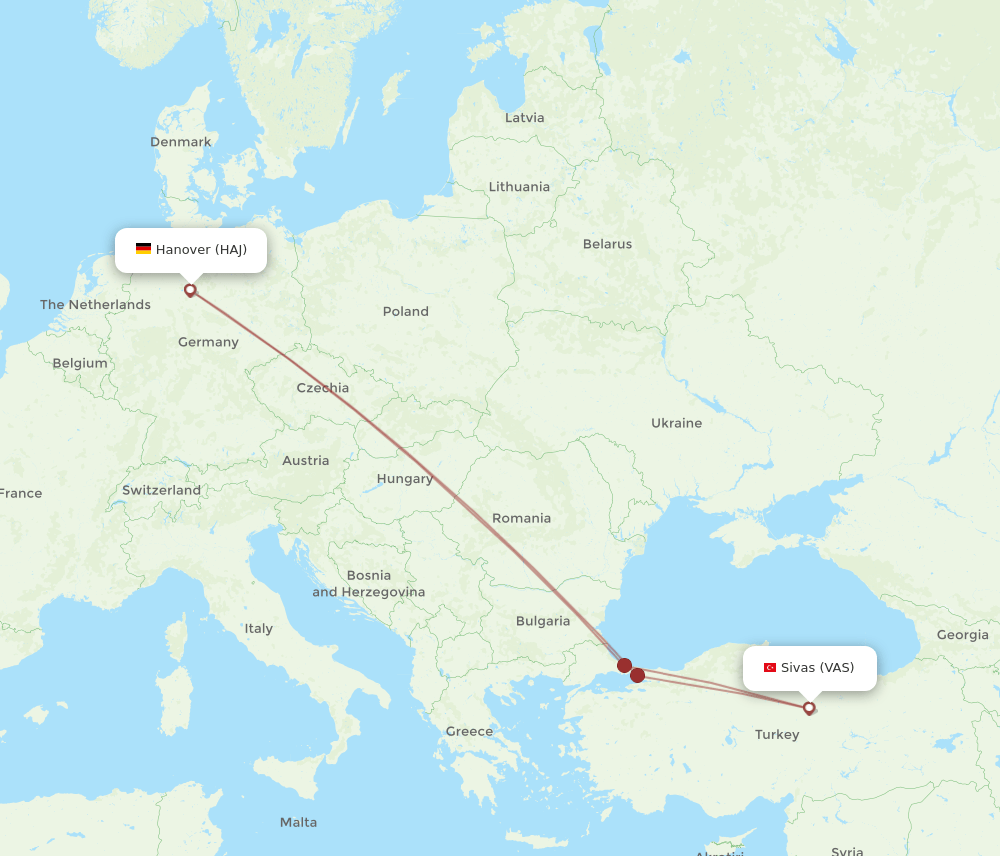 HAJ-VAS flight routes